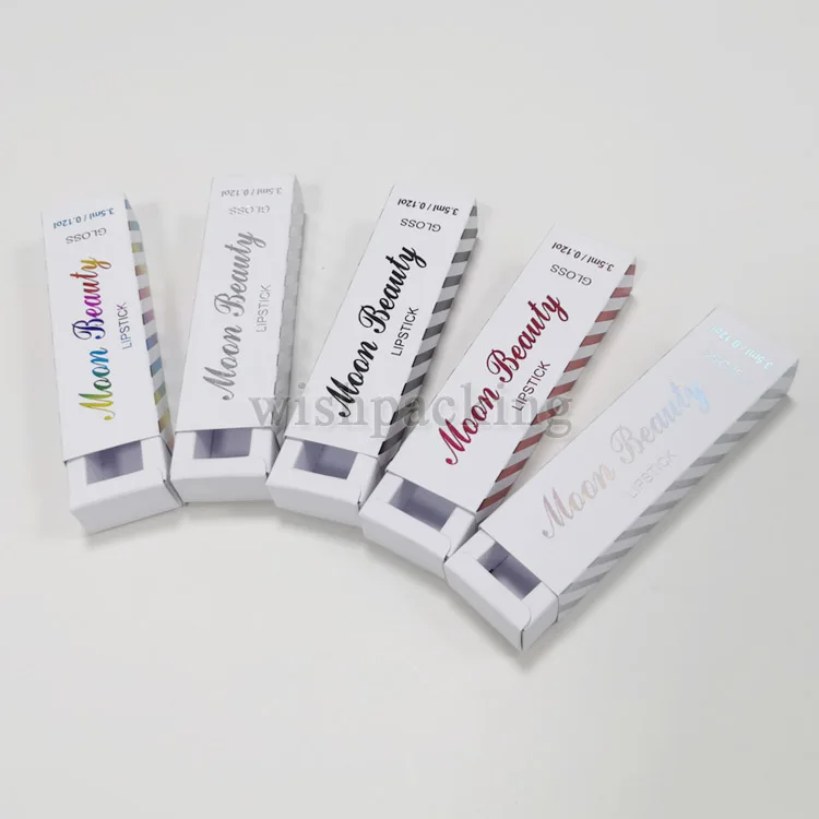Holographic foil paper cardboard easy assembling mixed color cream gloss lipstick tube package box