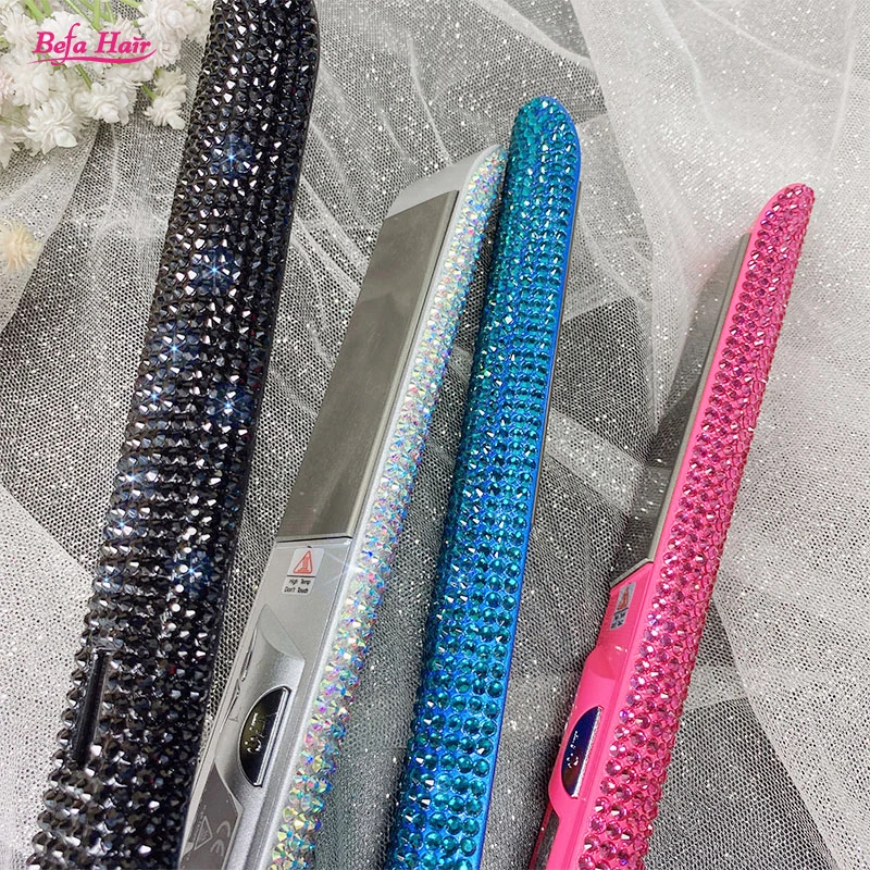 Flat Irons Wholesale Private Label Customize Tourmaline Ceramic Coat Flat Iron Bling Crystal Diamond Hair Straightener
