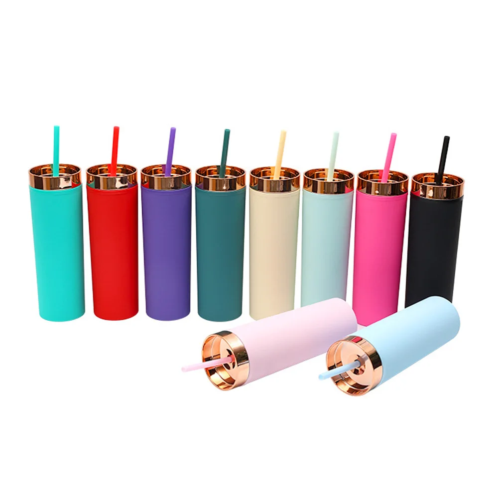 Wholesale 16oz Double Wall Plastic Matte Tumbler with Straw, Reusable Customizable Hologram Glitter Drinking Cup