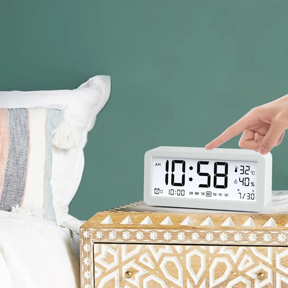 Atomic Large Table Calendar Alarm Clock with 3 Alarms , Indoor Temperature and Humidity ET745A