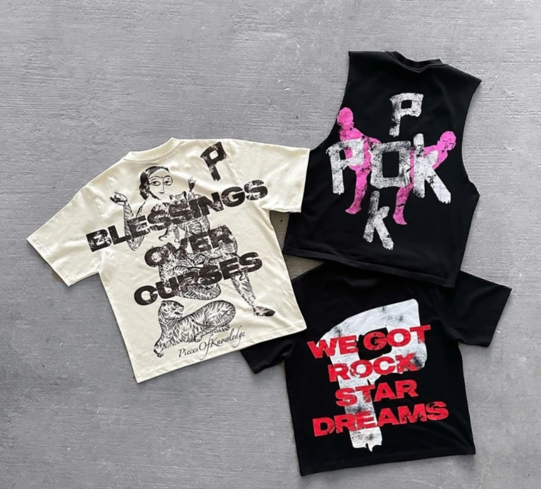 New Fashion Design Acid Wash Music Band Sleeveless Tops Hip Hop T-shirt Men Discharge Print Custom T Shirts