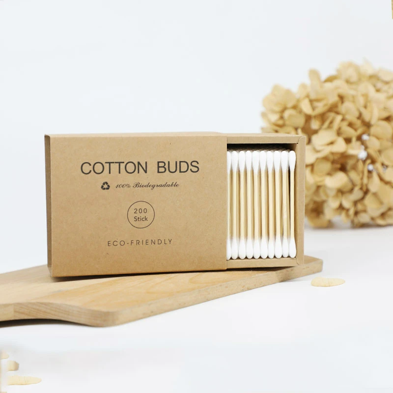 200pcs 100% Biodegradable Household Custom Private Label Bamboo Cotton Swab Double-End Clean Cotton Swab