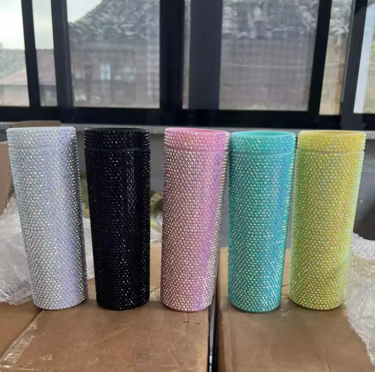Wholesale 20OZ Diamond Water Bottle Bling Diamond Vacuum With Straw Flask Sparkling Glitter Rhinestone Water Bottle DMA61175