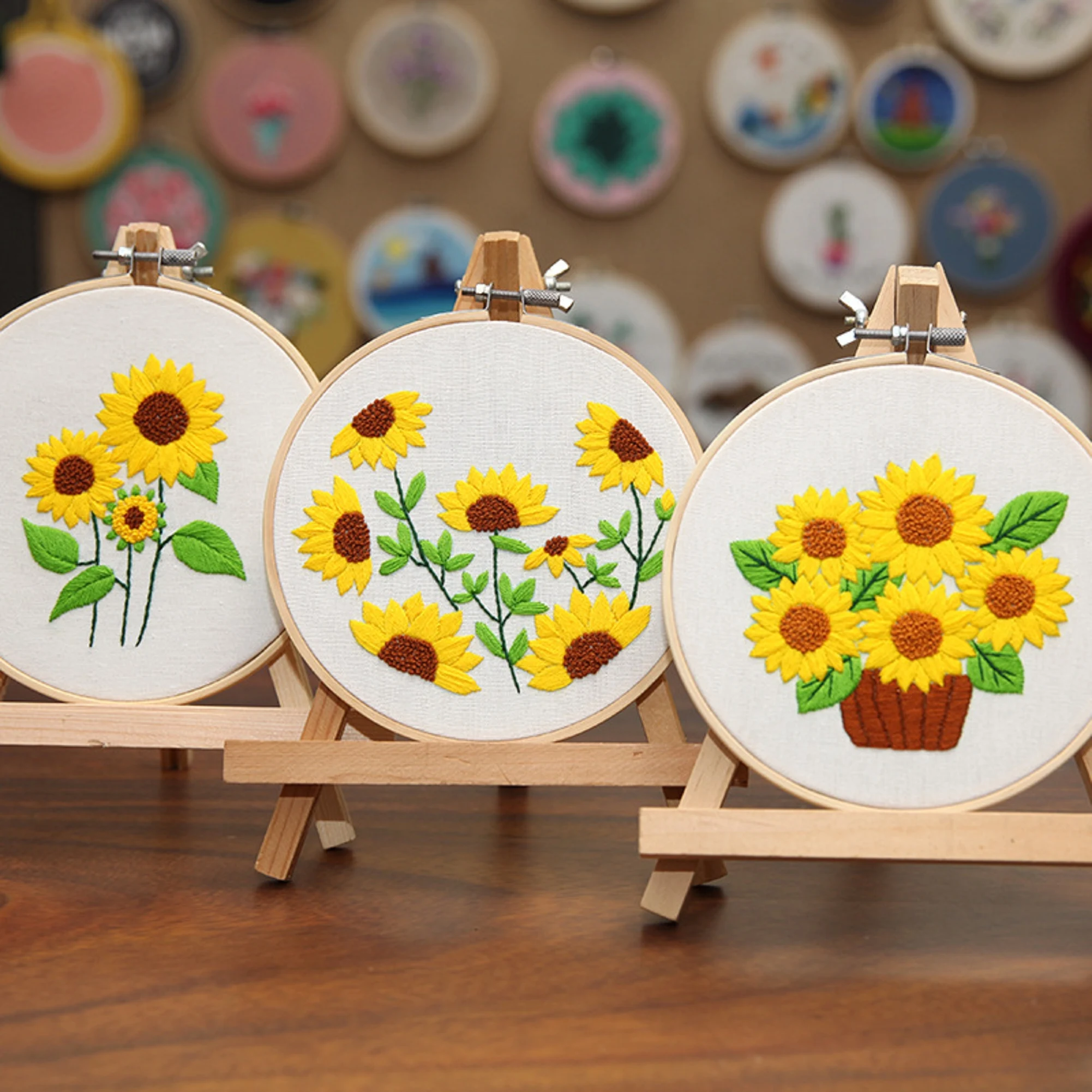 Набор для вышивания подсолнухов начинающих с кольцом ниткой иглами руководством на английском языке рукоделием «сделай
