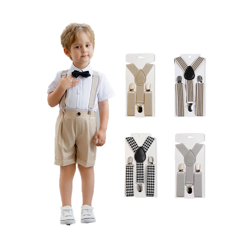 Custom Solid Color Baby Suspenders Colorful Y-Back Braces Elastic Belt Straps with Clip for Kids Adjustable Suspenders