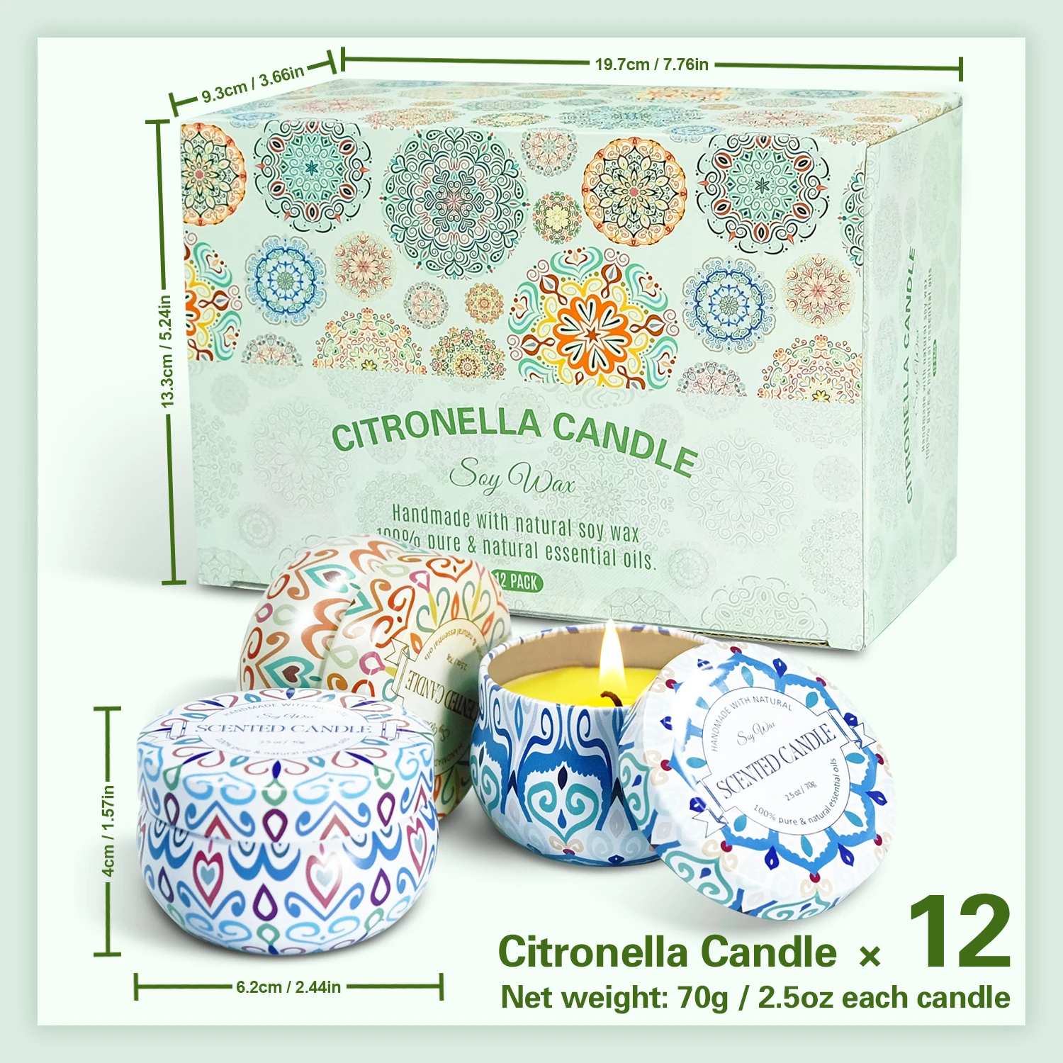 Wholesale factory Citronella Candles 12 pack Soy Wax Candles Tin Citronella Scented Candle Gift Set for Indoor or Outdoor Garden