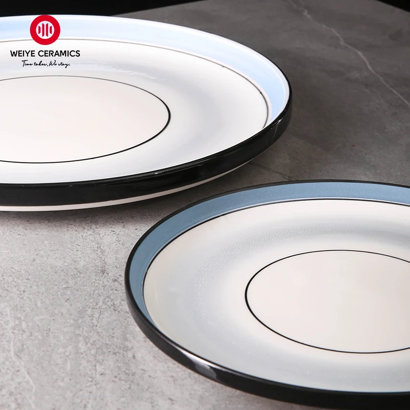 WEIYE Luxury blue crokery diner plate sets classic wedding ceramic plate wholesale tableware dishes for restaurant plates