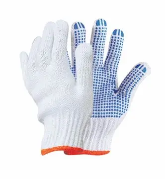hot sale bleached white cotton knitted pvc dotted hand glove