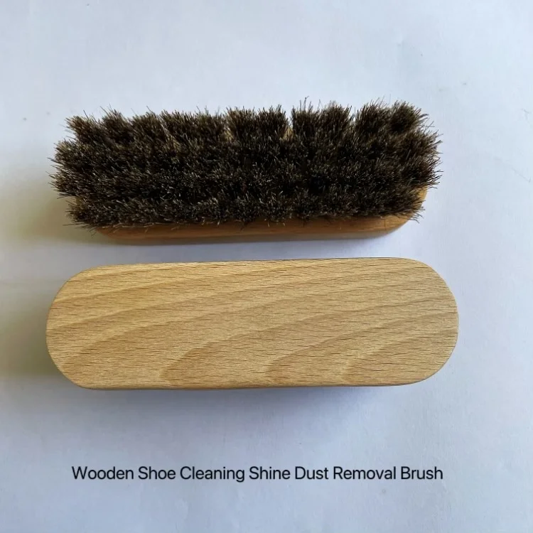 Factory Wholesale Customer Logo Premium Pig Bristle Horse Hair Natural BeechWood Shoe Cleaning Care Shine Dust Removal Brush