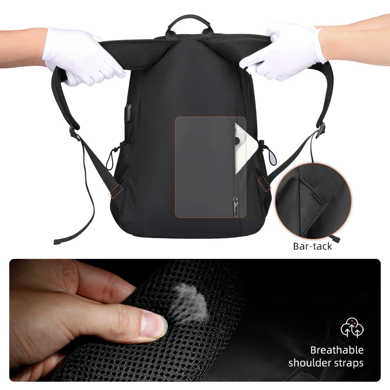 Simple Design Fashion Business Travel School Bag Oxford Laptop Backpack with USB Charging Port and Earphone Hole