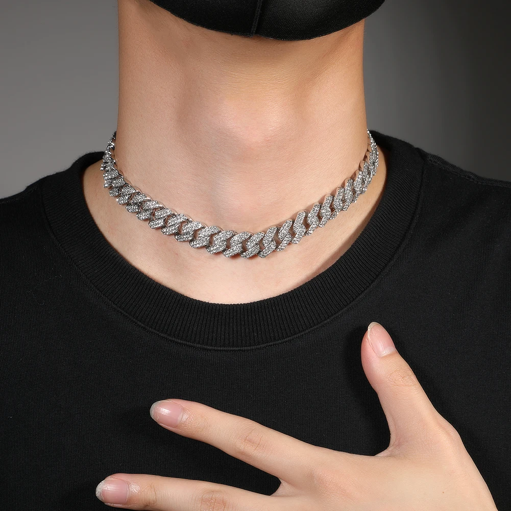 New Cuban Necklace Chain Full Diamond 13mm Hip Hop Rap Women Man Cool Cuban Link Chain Bracelet Necklace