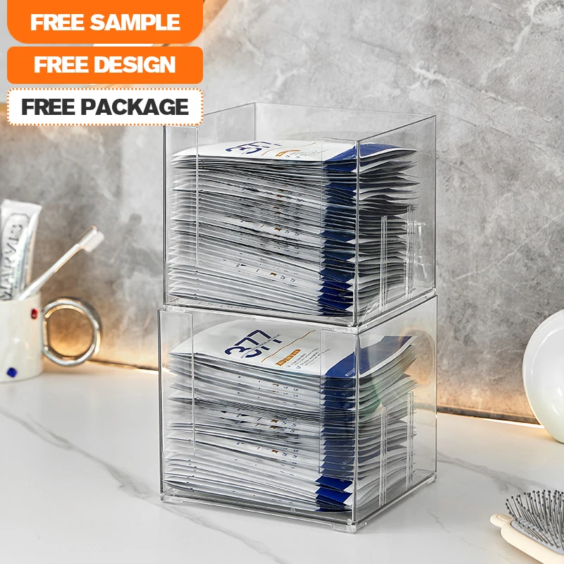 Wannuo Transparent Household Makeup Organizer Box Simple Rectangle Desktop Storage Box for Masks and Makeup