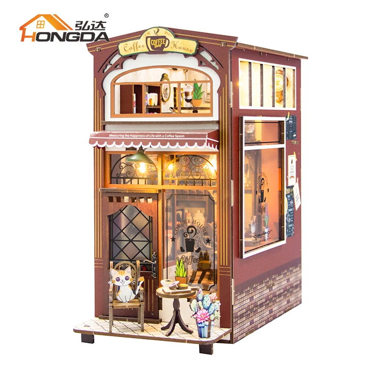 Новый Миниатюрный Мини-набор для кофейни Hongda 2024 «DIY Booknook» деревянный книжный