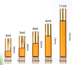 Wholesale  2ml 3ml 4ml 6ml 11ml Mini Tube Amber Clear Glass Roll On Bottle with  Gold Screw Cap For Serum Essential Oil Test