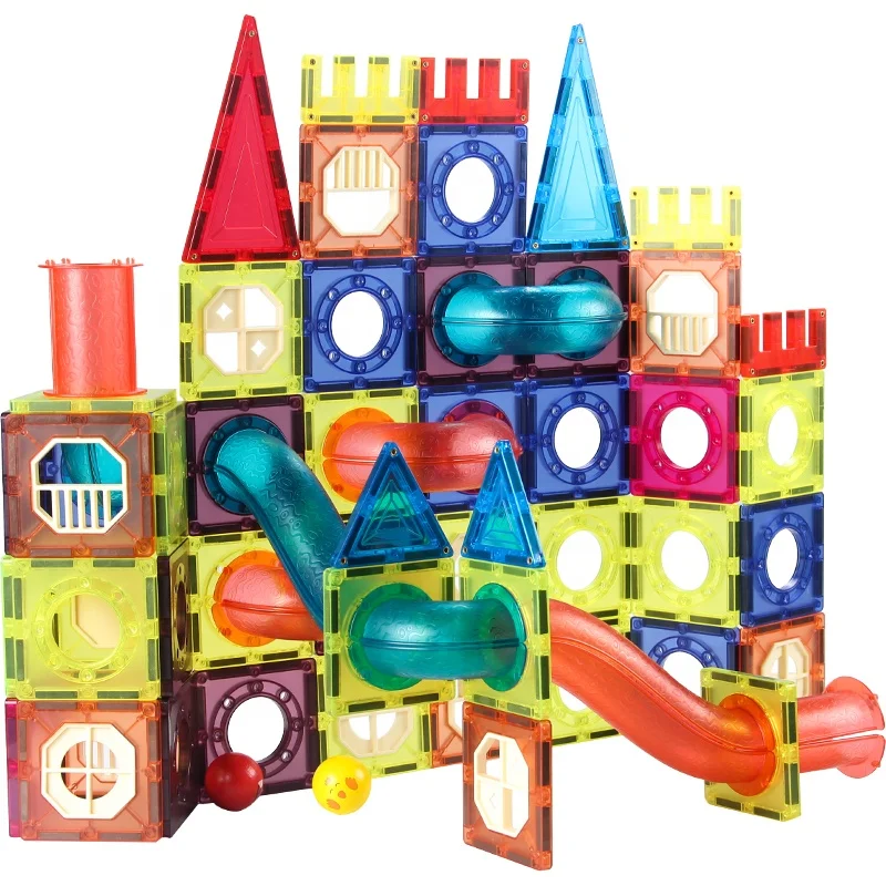Magic Magnetic Paradise 3d 110 pcs Magnetic Marble Run Tiles Big Plastic Building Marble Running Toy