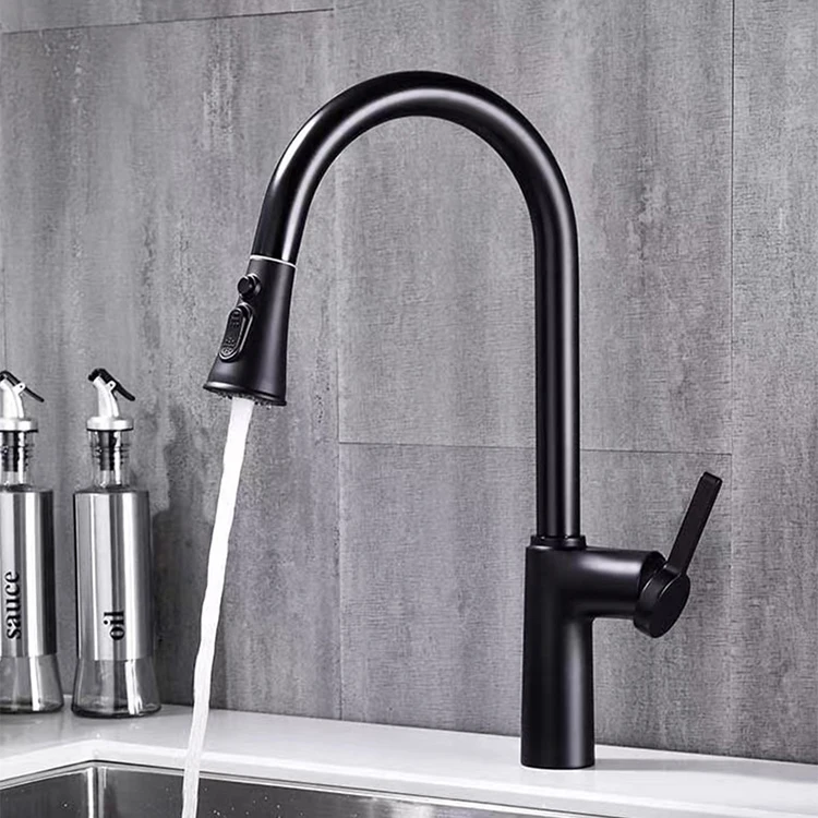 Deck Mounted Hot and Cold Kitchen Tap Kitchen Sink Faucet with Pull Down Sprayer