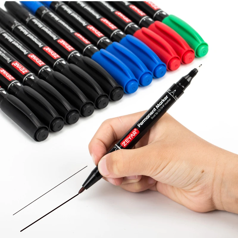 ZEYAR Twin Tip Permanent Markers CD/DVD Markers 4 Colors Ultra Fine Point and Fine Point for Signature and Marking