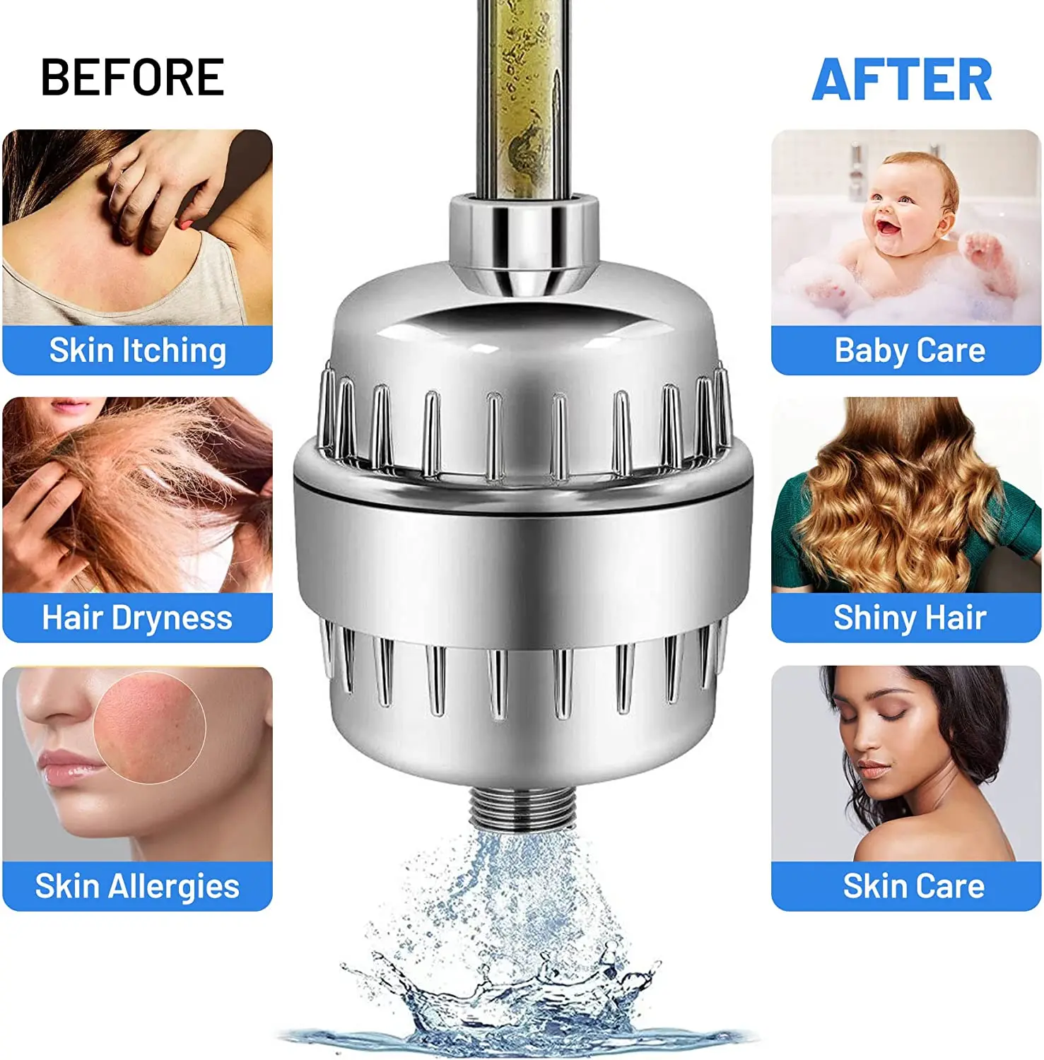 12 15 18 20 multi stage metal Shower Filter chlorine with Carbon KDF for Hard Water chrome water shower head filters