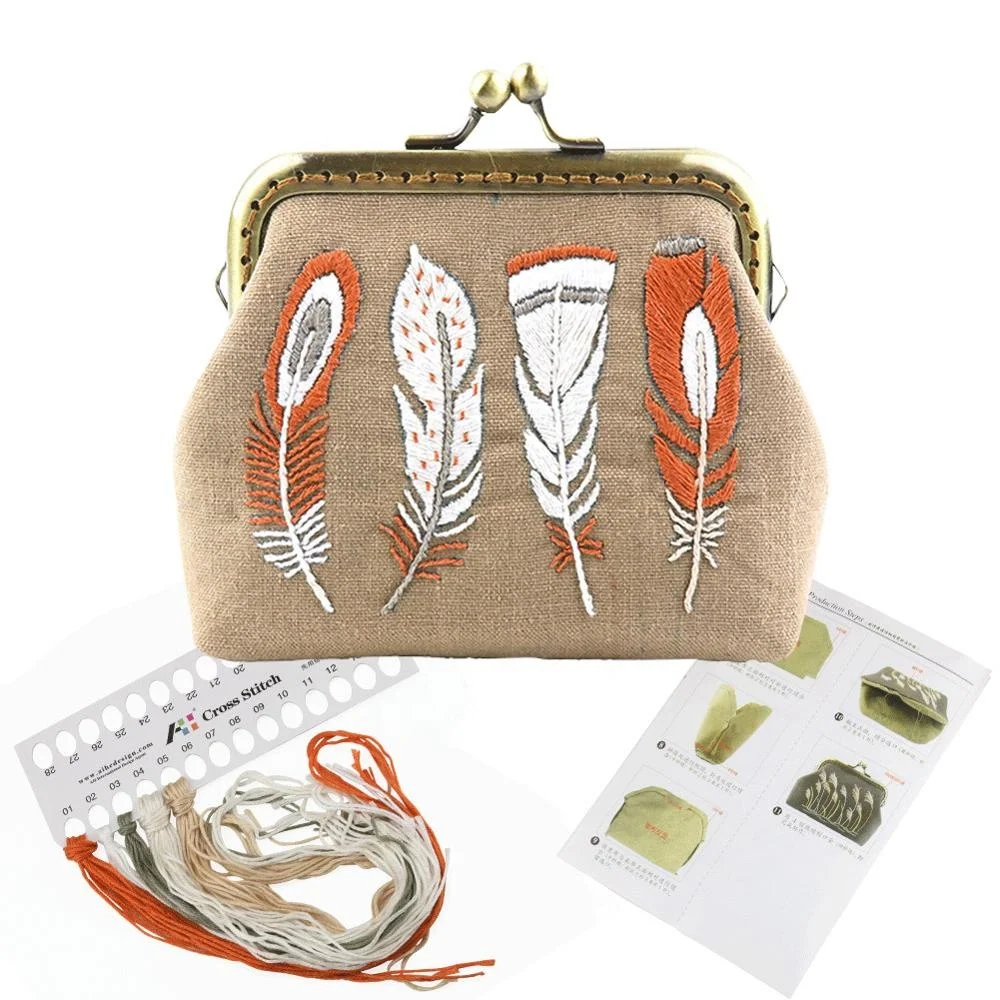 
Whosale Handmade Feather Embroidery Fabric Needlework Set DIY Embroidery Kits For Bag 