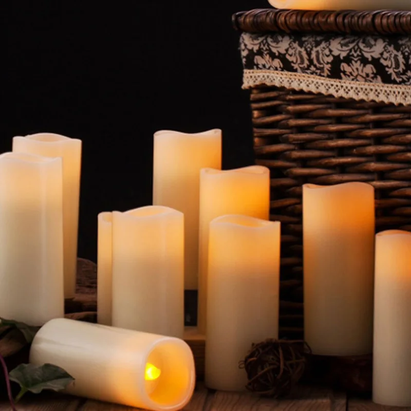 3D Flameless Real Wax Electric Led Candles 12 pcs Remote Control battery operated flickering pillar led candle