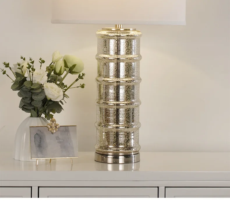 Resin Base Aged Nickel Tall Antique Mercury Glass Bedroom Bed Side Living Room Table Lamps