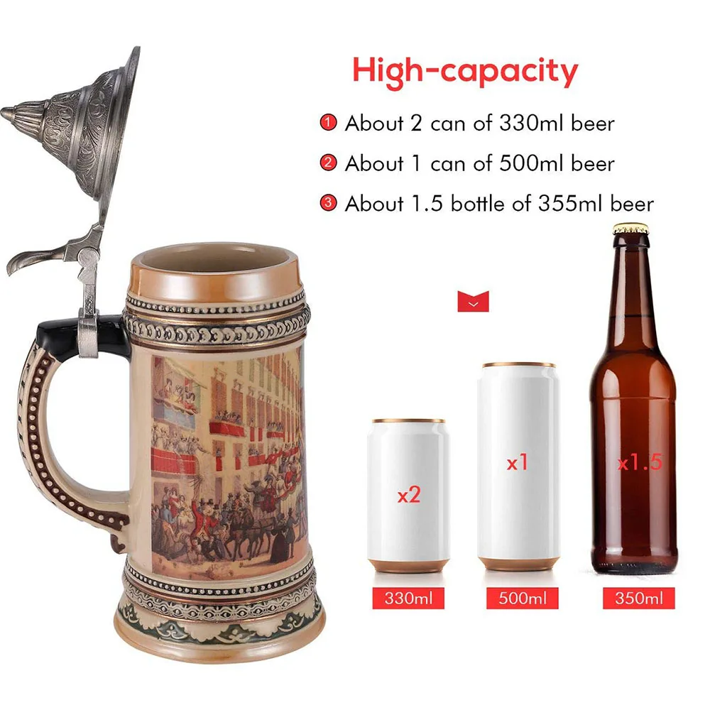 Viva carnevale scene of 19th century European street  decor Ceramic German Beer Stein with Metal Lid