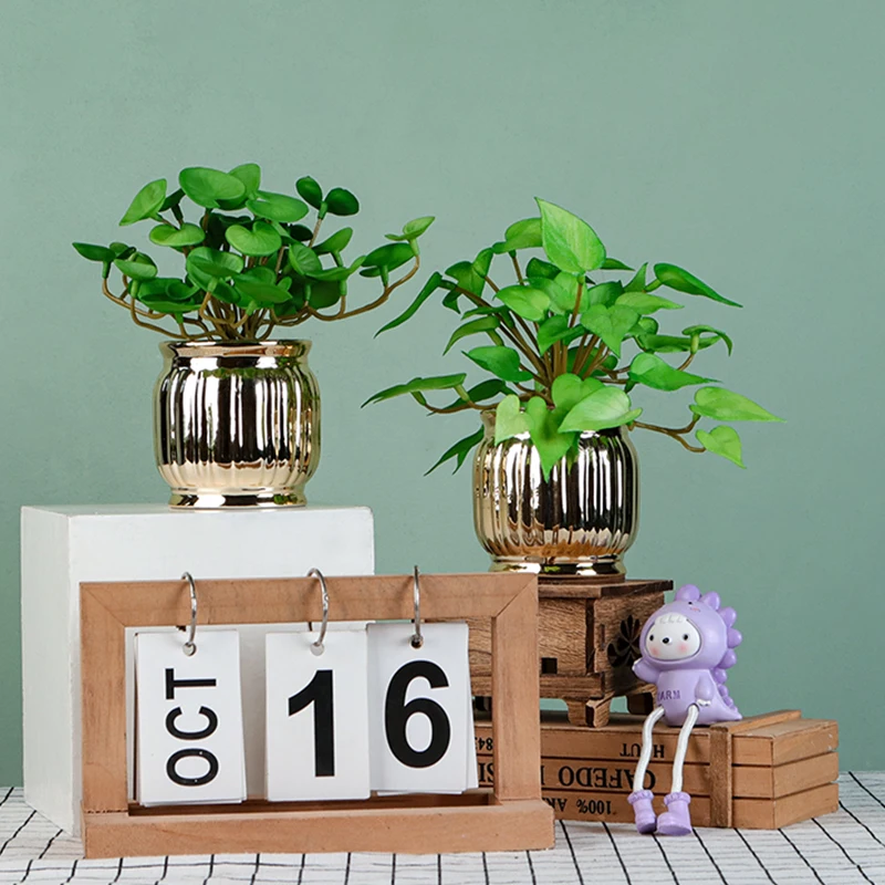Golden green dill artificial metal flower bonsai ornaments home decoration living room green plants fake flower potted plants
