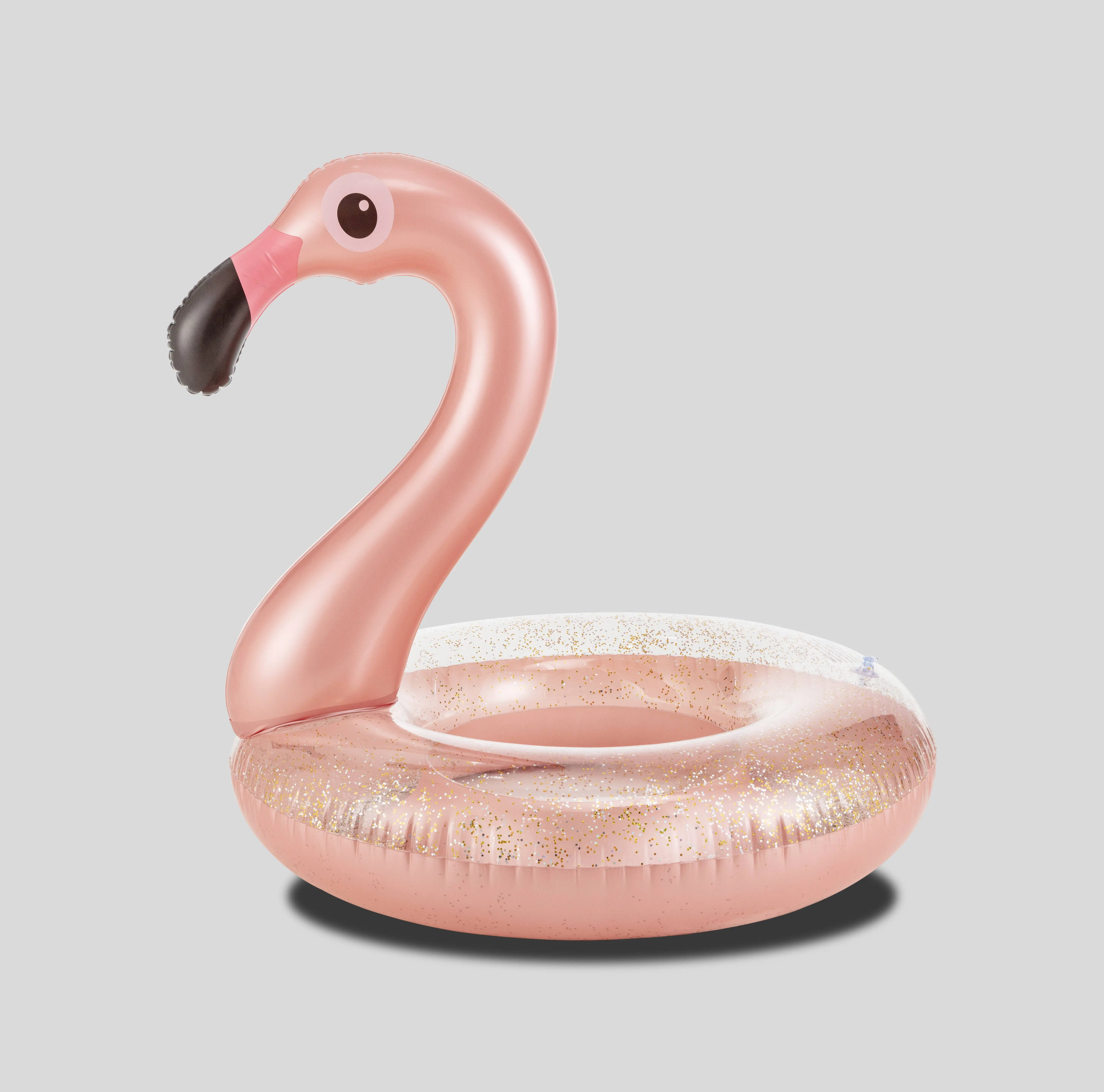 inflatable flamingo water float swimming ring with sparkling for adult