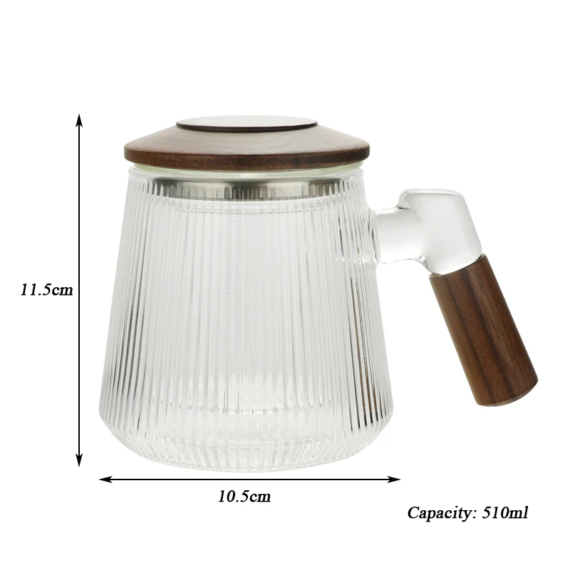 New Popular Quality Wooden Handle Glass Tea Mug With Infuser And Lid Glass Coffee Filter Teapot Strainers Cup for Office Home