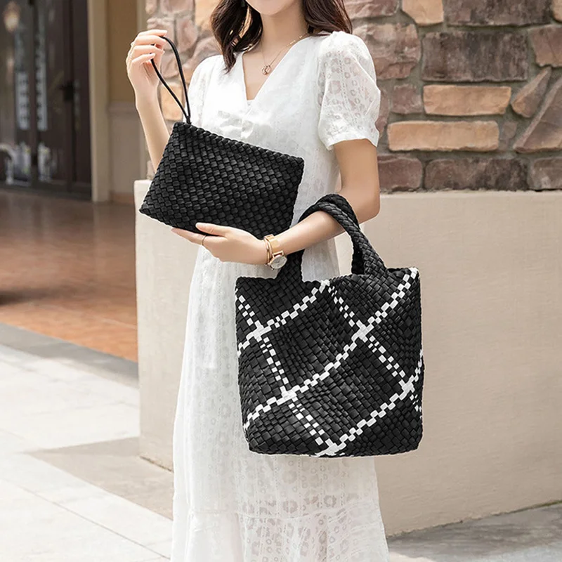 2023 designer customized diving cloth woven neoprene mother-daughter bag waterproof handbag beach woven handmade handbag