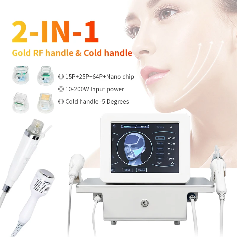 Portable 2 IN 1 10 25 64 Pins Skin Tightening Rejuvenation Wrinkle Stretchmark Removal Rf Fractional Gold Microneedle Machine