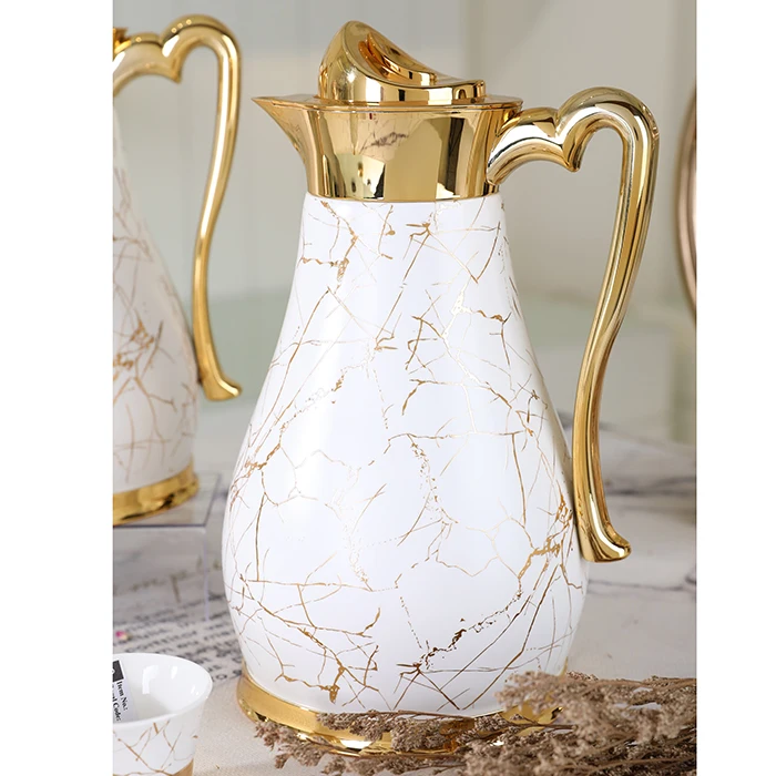 Top seller arabian 27pcs glass liner ceramic drinkware luxury gold marbling gift set vacuum tea flask vacuum flasks
