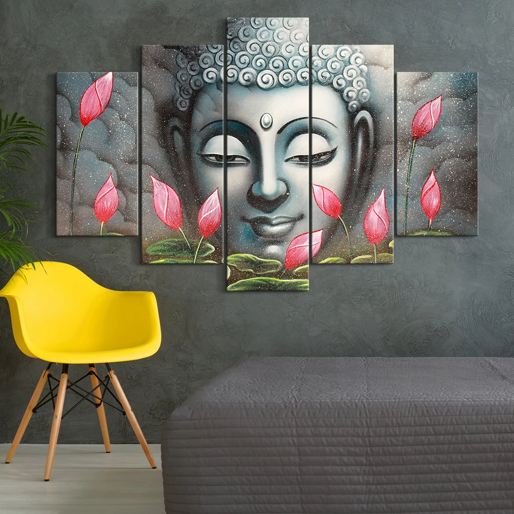 5 pieces unique Lord Buddha design wall art canvas painting