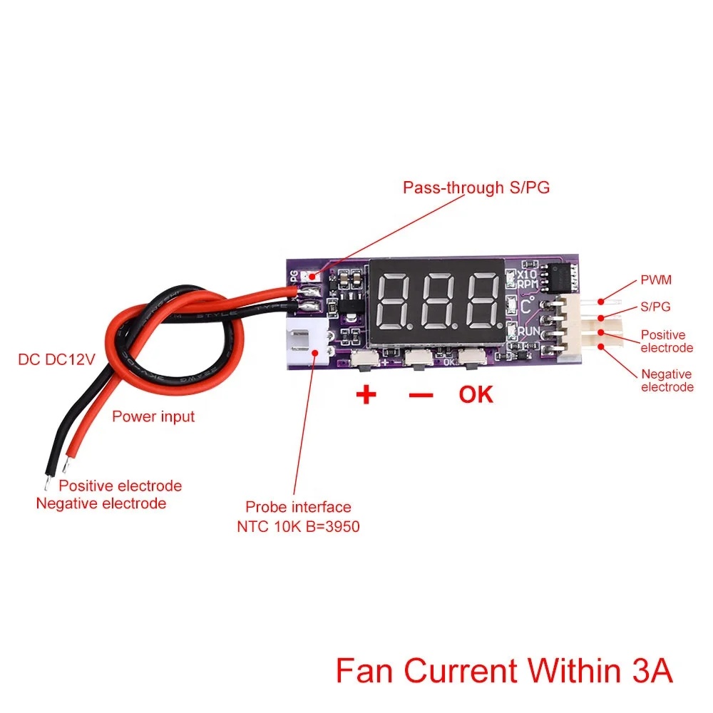 DC12V PWM Fan контроль температуры Регулятор маленький 4 провода скорость цифровой дисплей поддерживает 3A внутренний