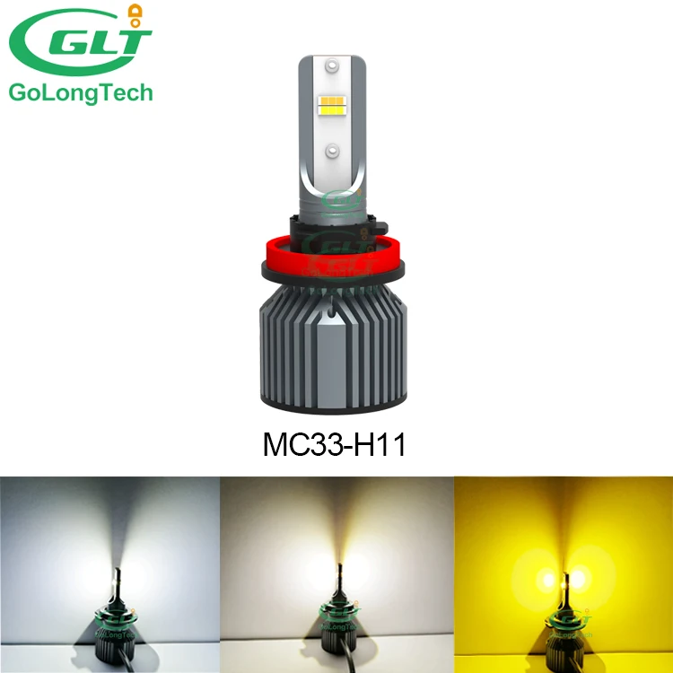 MC33 10000LM 72W tricolor high brightest 6500K 4300K 3000K H9 H16 car light h8 auto csp H11 led new 2021 headlight