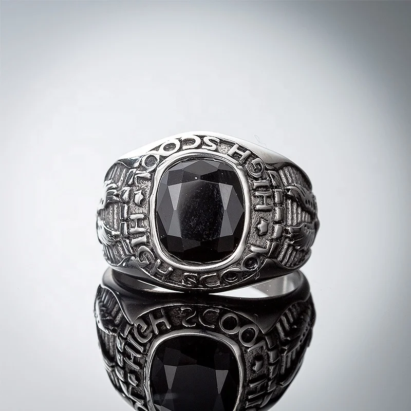 
stainless steel eagle black Gemstone rings for men fashion jewelry 