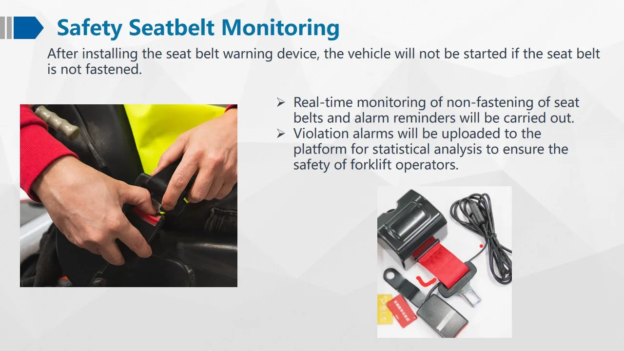 Richmor smart AI forklift solution suppprot 4g wifi g-sensor mdvr DMS BSD is optional seat belt detection and speech control