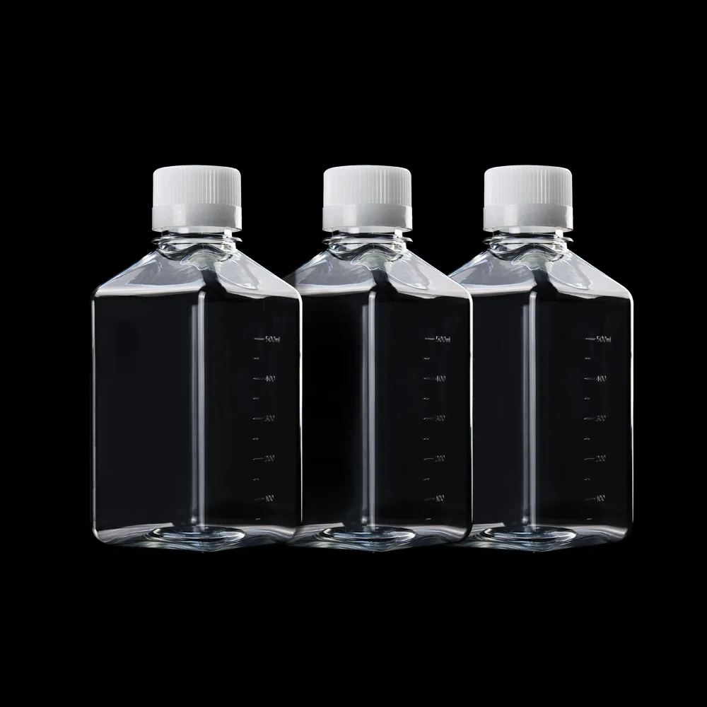 Round shoulder rectangle 500ml high grade petg lab cell culture bottles