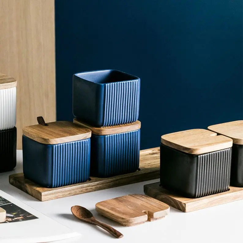 Nordic style ceramic salt sugar pepper pot spice jar 3pcs set seasoning box