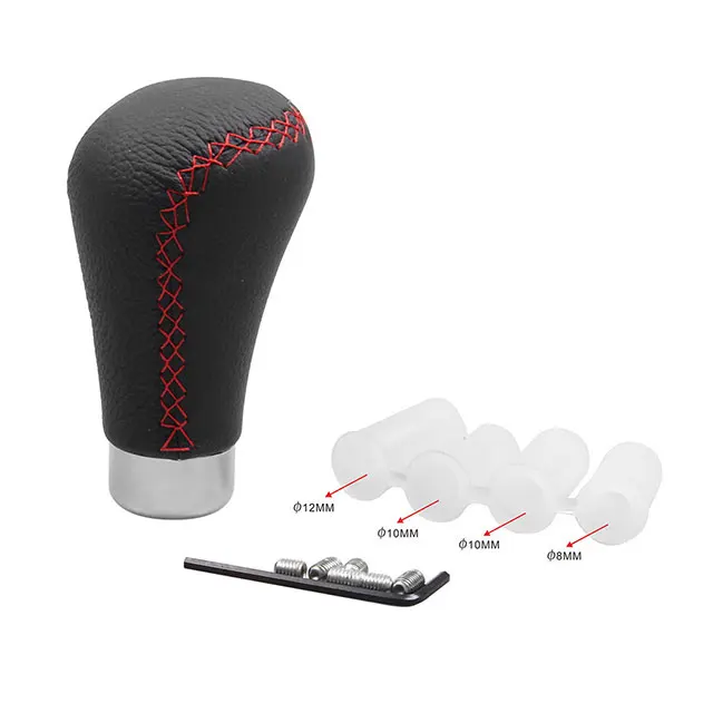 Gear Shift Knob Shifter Lever Cover Leather Automatic Manual Black Red Stitch