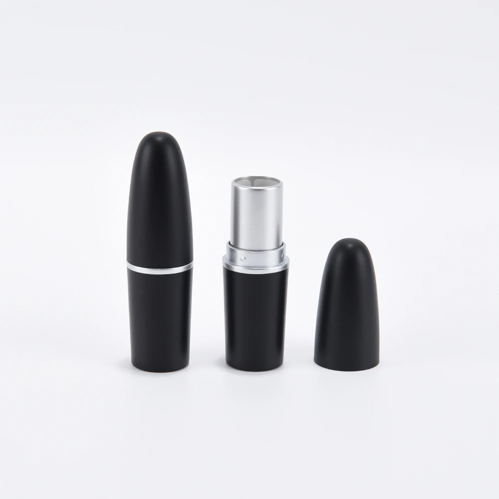 
spot goods matte black bullet shaped lipstick tube silver empty 12.1mm lip stick tubes 