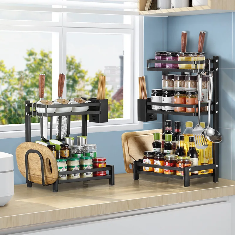 
Three-layer stainless steel kitchen storage and organization rack storage holder 