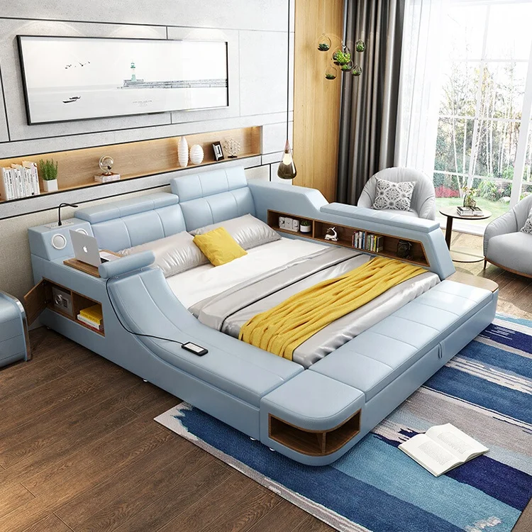 Bedroom furniture Tatami music leather bed massage sex bed king bed