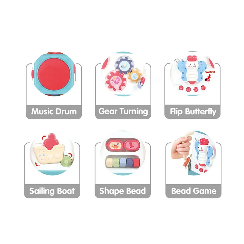 6 IN 1 Early Educational Baby Activity Cube Block Musical Drum Toys Set