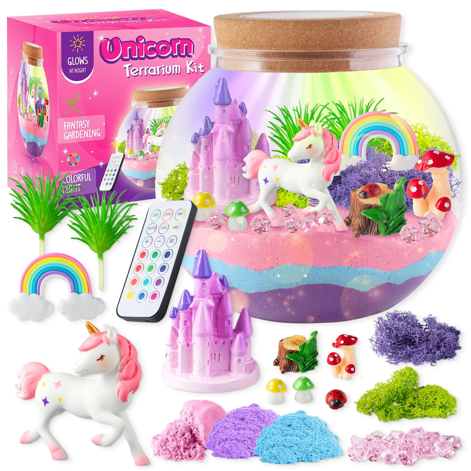 Unicorn Light-Up Terrarium Kit for Kids LED Night Light Birthday Gift Unicorn Toys for Girls DIY Arts and Crafts Kit for Kids