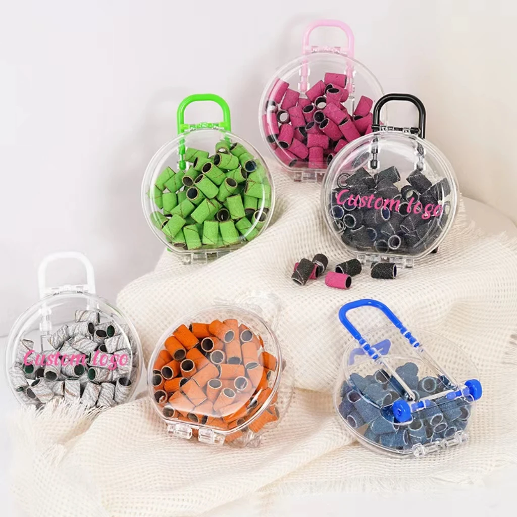 Customized Private Label Colorful Nail Drill Sanding Bands 80Pcs 180 240 Grit Small Barrel Nail Drill Bit Sanding Band Nail Tool
