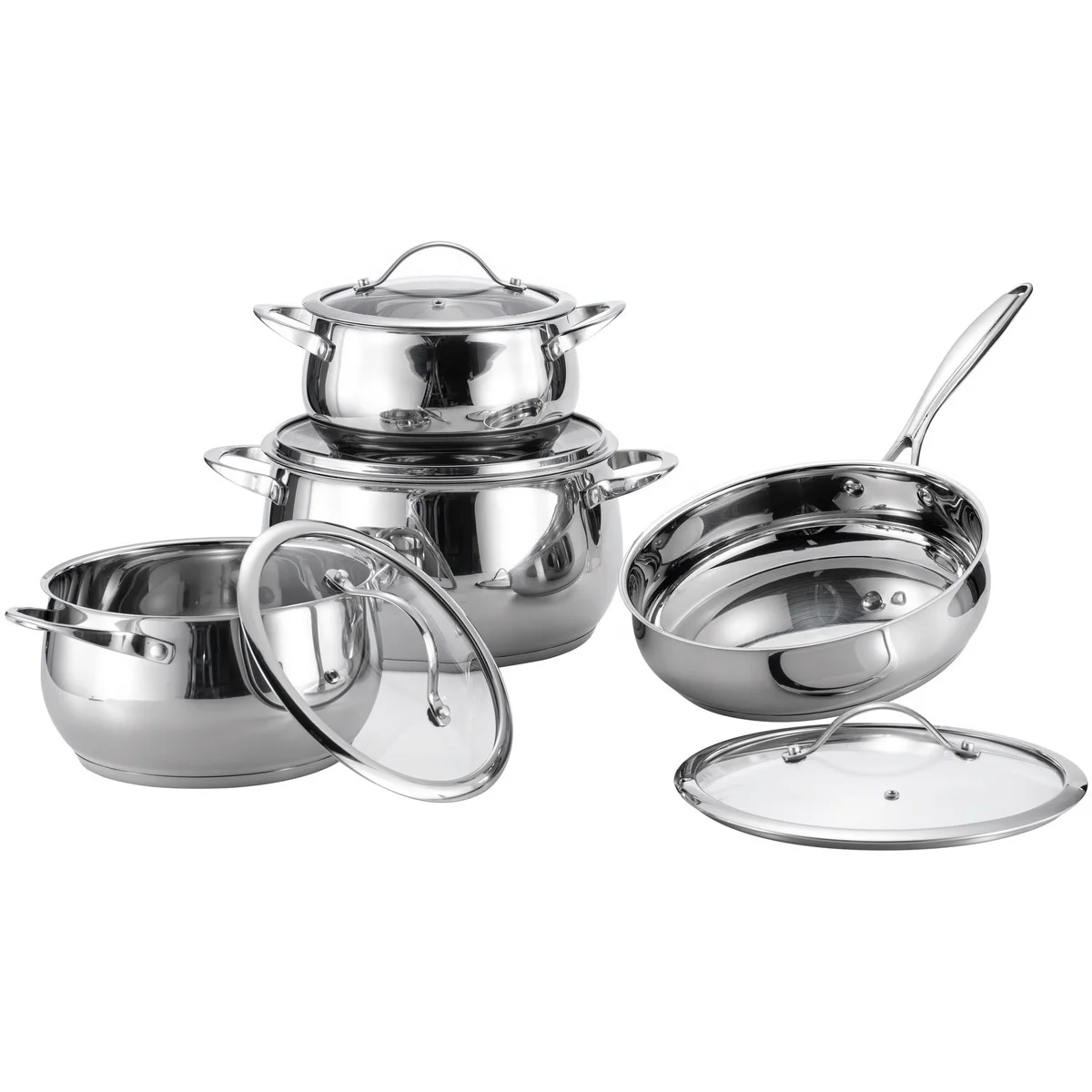 Набор кухонных кастрюль из нержавеющей стали, 8 шт.