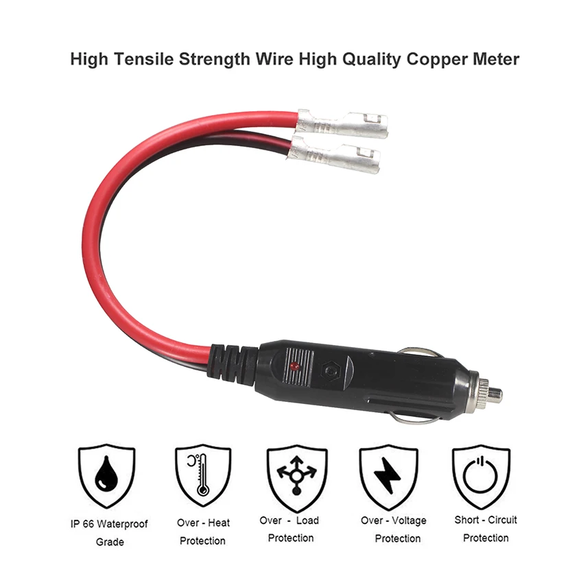 Power Supply Cord Car 12V Cigarette Lighter Plug Adapter With Cable 15cm Tail Wires Terminal