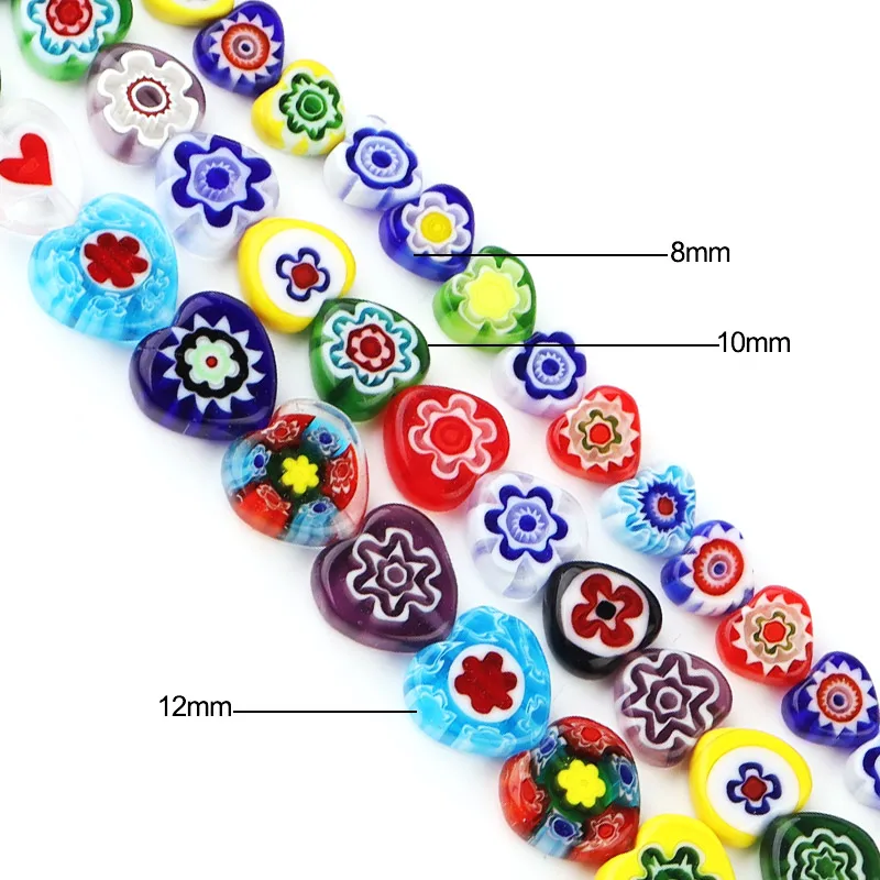 Wholesale Strand of Heart-shaped Millefiori Flower Glass Beads 10 mm DIY Bracelet choker necklace jewelry making