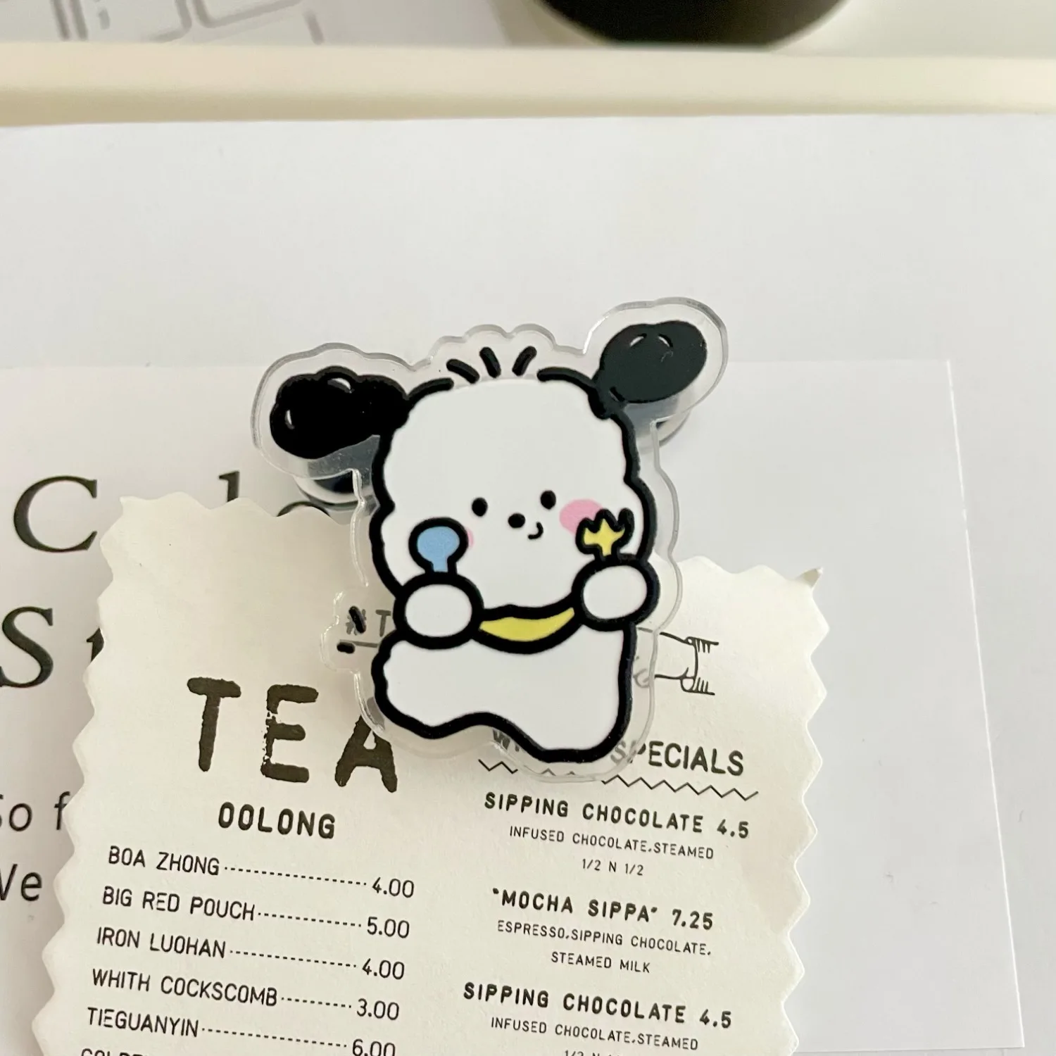 Acrylic Crafts Custom Bill Menu Clips For Shop Cartoon Cute Pochacco Dog Design Note Paper Clips Promotional Stationery For Kids